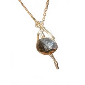 Gold Tone Ballerina Pendant Necklace with Brown Gemstone Skirt